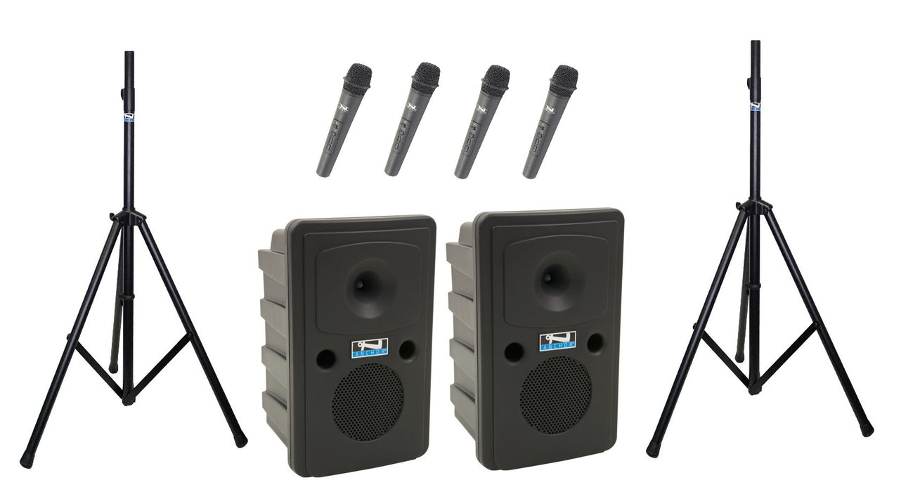 Anchor Audio Go Getter Pair (XU4,RU2), Anchor-Air & 4 wireless mics: Beltpack/Collar WB-LINK & CM-LINK & stands