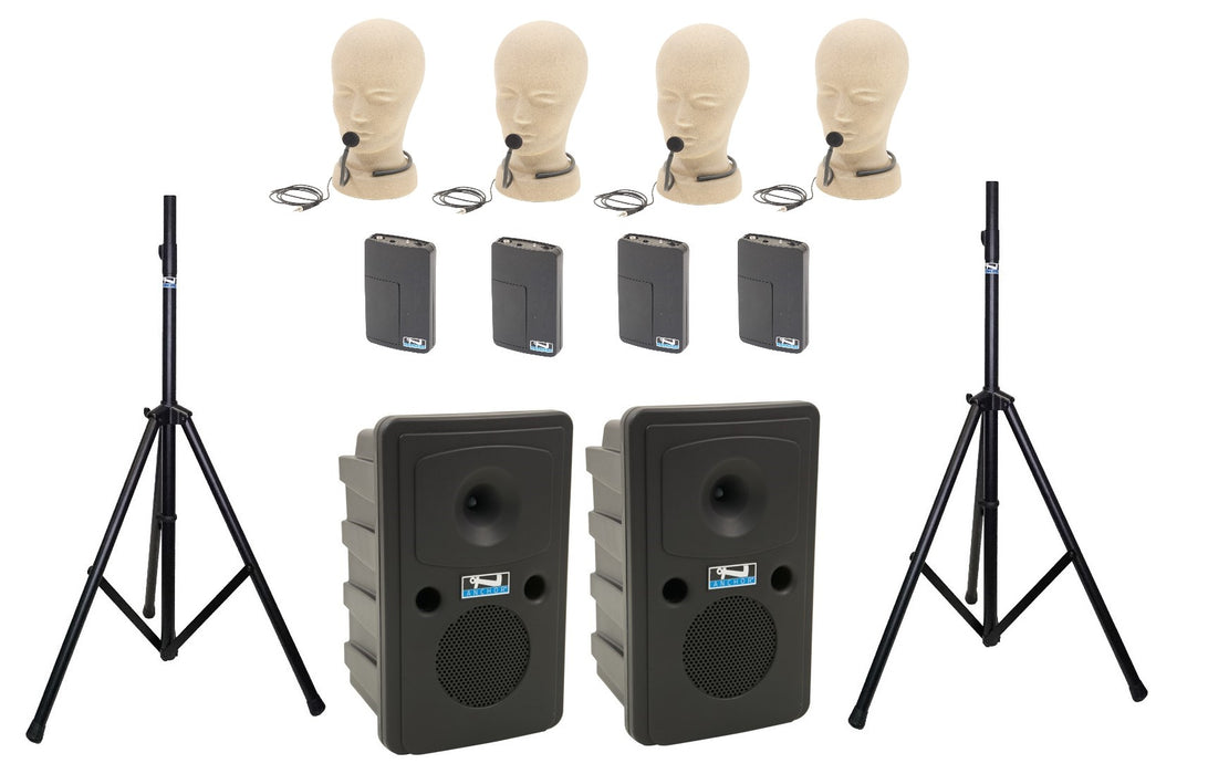 Anchor Audio Go Getter Pair (XU4,RU2), Anchor-Air & 4 wireless mics: combo Handheld WH-LINK / Beltpack/Lapel WB-LINK & LM-LINK & stands