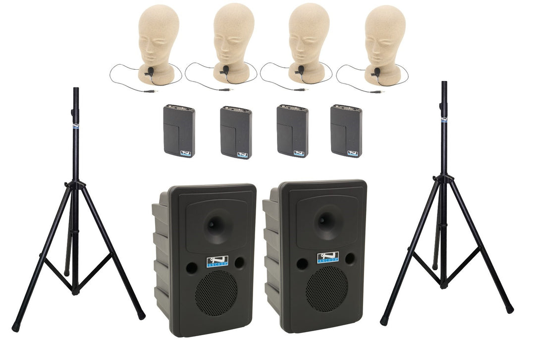 Anchor Audio Go Getter Pair (XU4,RU2), Anchor-Air & 4 wireless mics: Beltpack/Collar WB-LINK & CM-LINK & stands