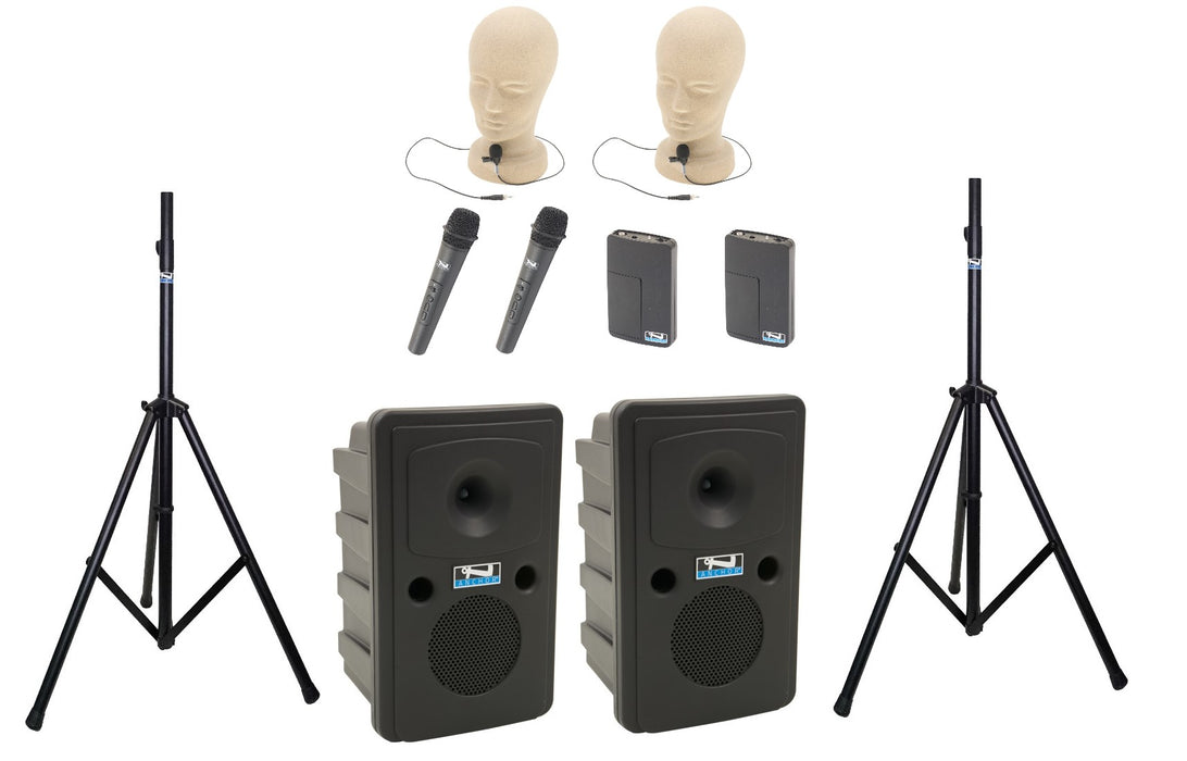 Anchor Audio Go Getter Pair (XU4,RU2), Anchor-Air & 4 wireless mics: combo Handheld WH-LINK / Beltpack/Lapel WB-LINK & LM-LINK & stands