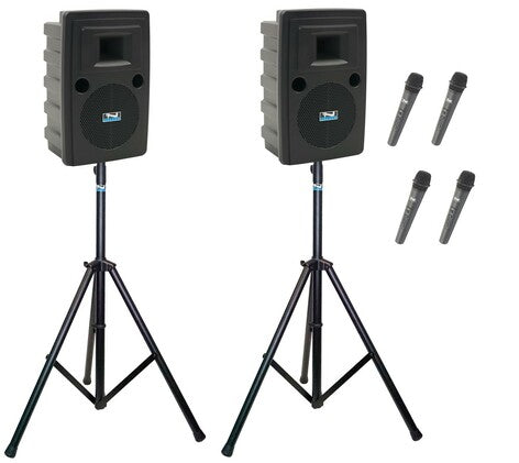 Anchor Audio XR4 Liberty Pair (XU4,RU2), Anchor-Air & 4 wireless mics: combo Handheld WH-LINK / Beltpack/Collar WB-LINK & CM-LINK & stands