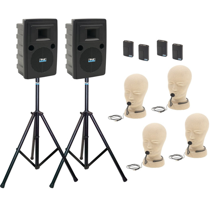 Anchor Audio Liberty Pair (U4, COMP), 4 wireless mics: Beltpack/Headband WB-LINK & HBM-LINK, speaker cable & stands