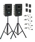 Anchor Audio Liberty Pair (U4, COMP), 4 wireless mics: combo Handheld WHLINK / Beltpack/Lapel WB-LINK & LM-LINK, speaker cable & stands