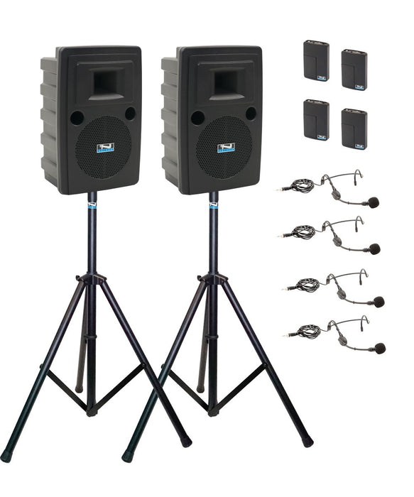 Anchor Audio Liberty Pair (U4, COMP), 4 wireless mics: Beltpack/Headband WB-LINK & HBM-LINK, speaker cable & stands