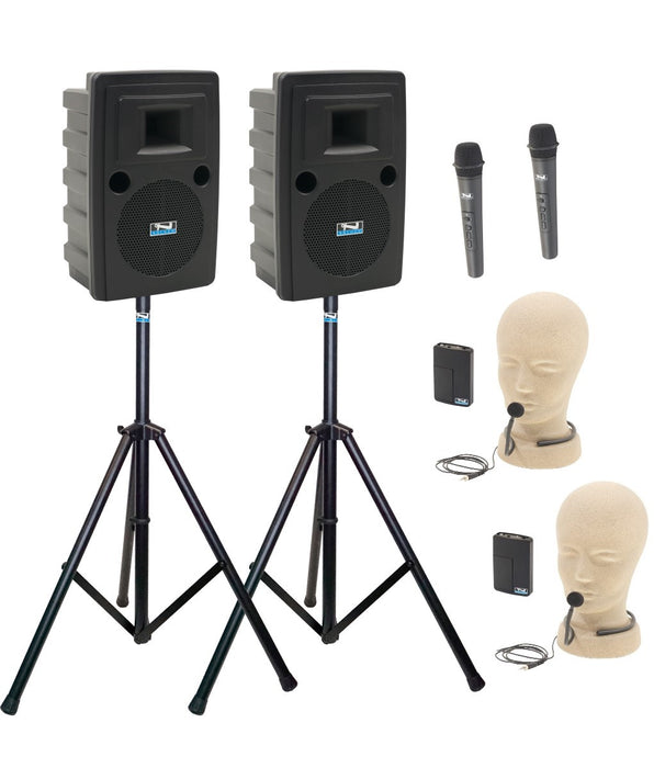 Anchor Audio Liberty Pair (U4, COMP), 4 wireless mics: Beltpack/Headband WB-LINK & HBM-LINK, speaker cable & stands