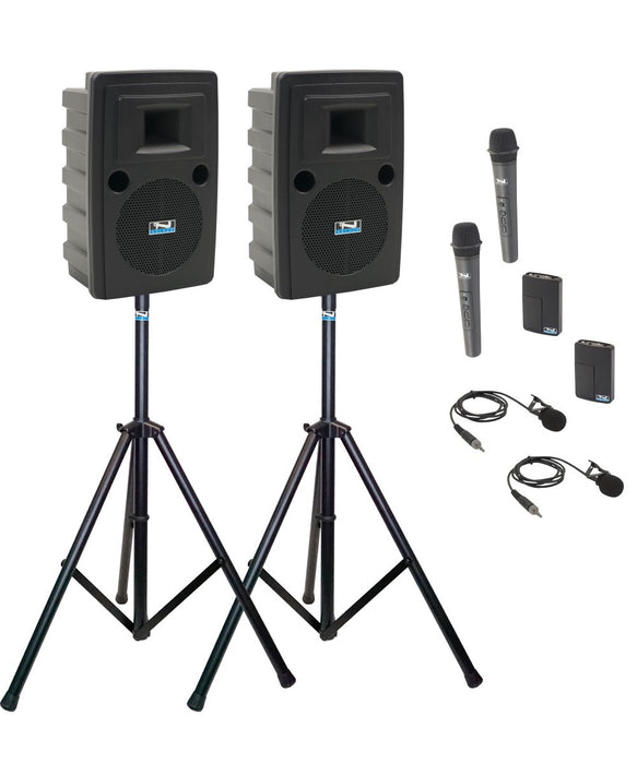 Anchor Audio Liberty Pair (U4, COMP), 4 wireless mics: Beltpack/Headband WB-LINK & HBM-LINK, speaker cable & stands