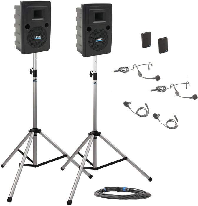 Anchor Audio Liberty Pair (U2, COMP), 2 wireless mics: 2 Beltpack WB-LINK & 2 Lapel/LM-LINK & 2 Headband/HBM-LINK, speaker cable & stands, same as LIB-DP2-BB