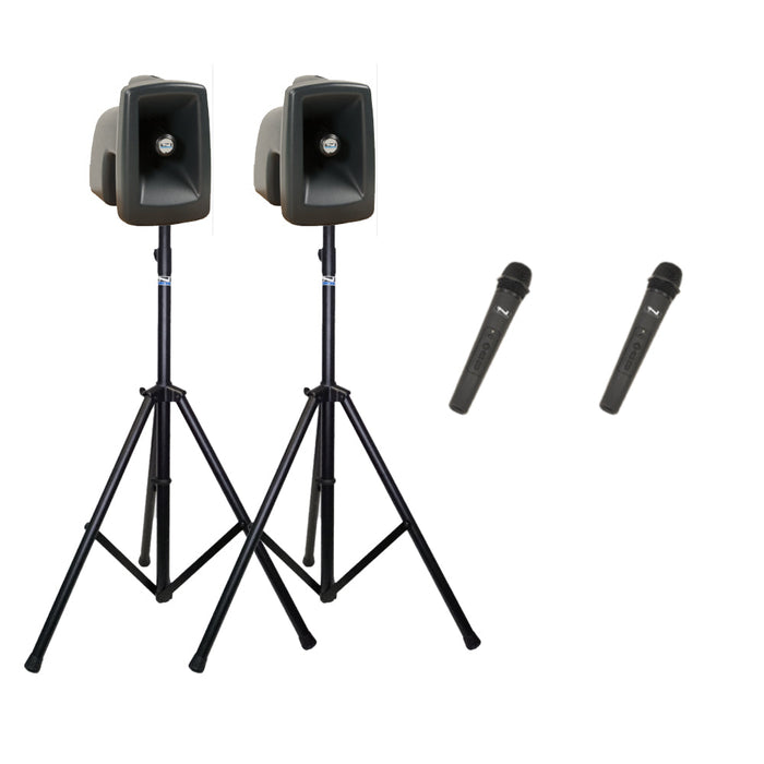 Anchor Audio MegaVox Pair (U2, COMP), 2 Wireless Mics: Beltpack/Lapel WB-LINK & LM-LINK, speaker cable & stands