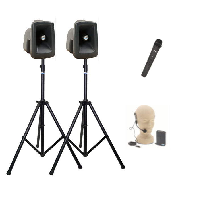 Anchor Audio MegaVox Pair (U2, COMP), 2 Wireless Mics: Beltpack/Lapel WB-LINK & LM-LINK, speaker cable & stands