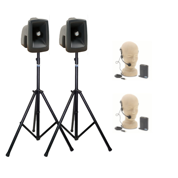 Anchor Audio MegaVox Pair (U2, COMP), 2 Wireless Mics: Beltpack/Lapel WB-LINK & LM-LINK, speaker cable & stands