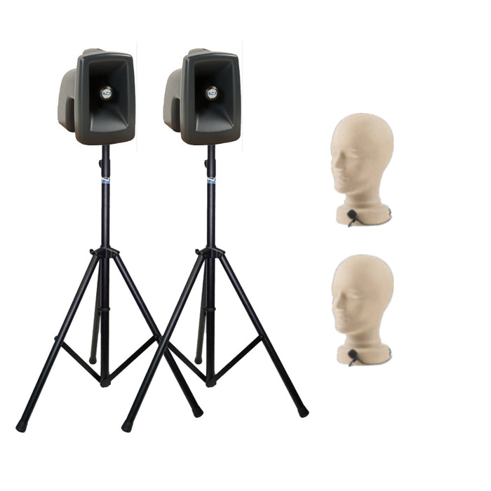 Anchor Audio MegaVox Pair (U2, COMP), 2 Wireless Mics: Beltpack/Lapel WB-LINK & LM-LINK, speaker cable & stands