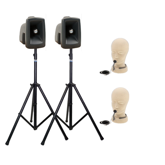 Anchor Audio MegaVox Pair (U2, COMP), 2 Wireless Mics: Beltpack/Lapel WB-LINK & LM-LINK, speaker cable & stands