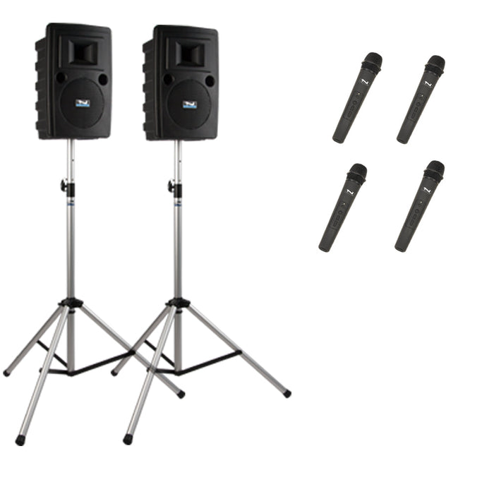 Anchor Audio Liberty Pair (U4, COMP), 4 wireless mics: combo Handheld WHLINK / Beltpack/Headband WB-LINK & HBM-LINK, speaker cable & stands