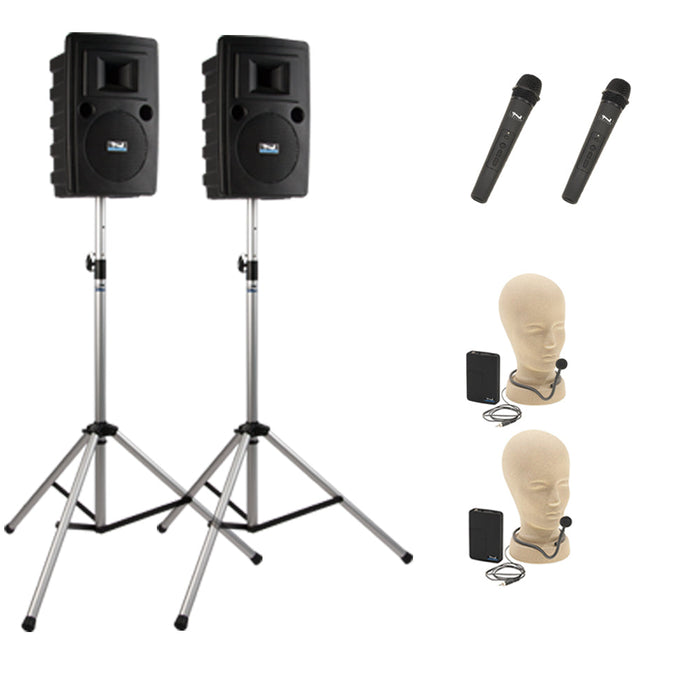 Anchor Audio Liberty Pair (U4, COMP), 4 wireless mics: Beltpack/Collar WB-LINK & CM-LINK, speaker cable & stands