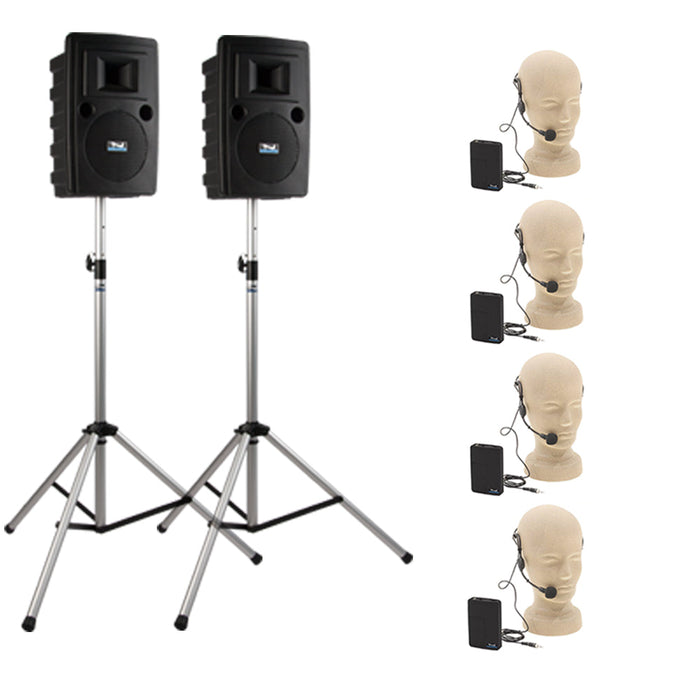 Anchor Audio Liberty Pair (U4, COMP), 4 wireless mics: Beltpack/Collar WB-LINK & CM-LINK, speaker cable & stands