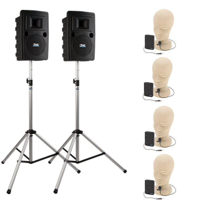 Anchor Audio Liberty Pair (U4, COMP), 4 wireless mics: Beltpack/Collar WB-LINK & CM-LINK, speaker cable & stands