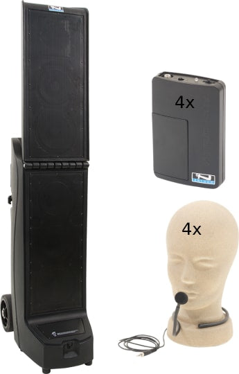 Anchor Audio Bigfoot System X4 Bigfoot (XU4), Anchor-Air & 4 wireless mics: 2 Handheld WH-LINK / 2 Beltpack WB-LINK & 2 Lapel/LM-LINK & 2 Headband/HBM-LINK, same as: BIG-QUAD-HHBB