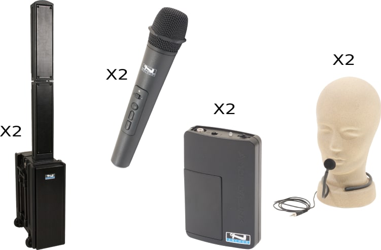 Anchor Audio Beacon Pair (XU4,R), Anchor-Air & 4 Wireless Mics: Combo 
Handheld WH-LINK / Beltpack/Collar WB-LINK & CM-LINK