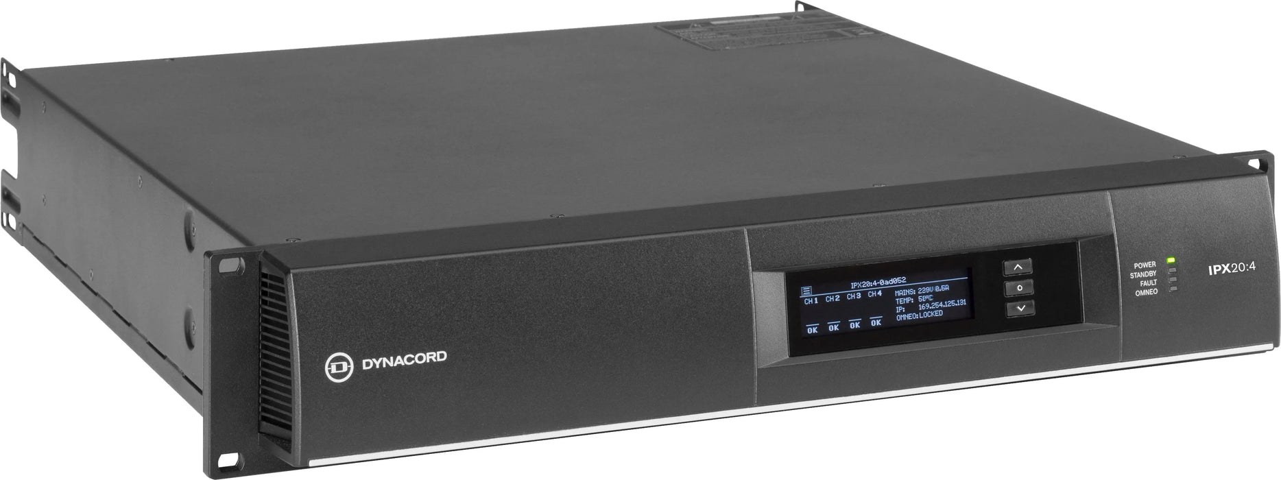 Dynacord IPX20:4 DSP Power Amplifier 4x5000W with OMNEO/Dante & FIR Drive, Install. Ships with 32A PowerCON Power Connector