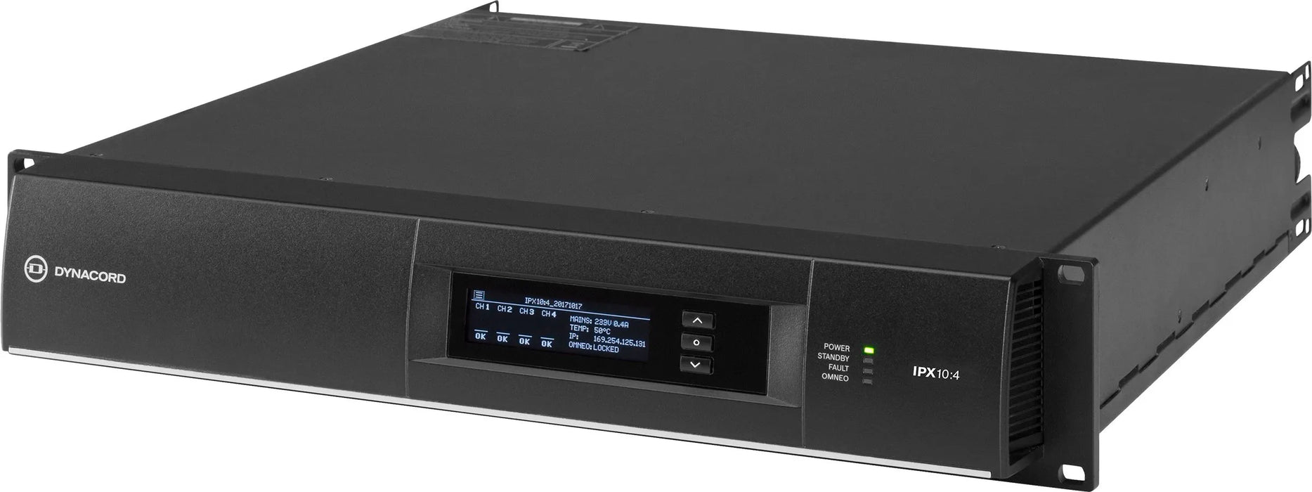 Dynacord IPX10:4 DSP Power Amplifier 4x2500W with OMNEO/Dante & FIR Drive, Install. Ships with 32A PowerCON Power Connector