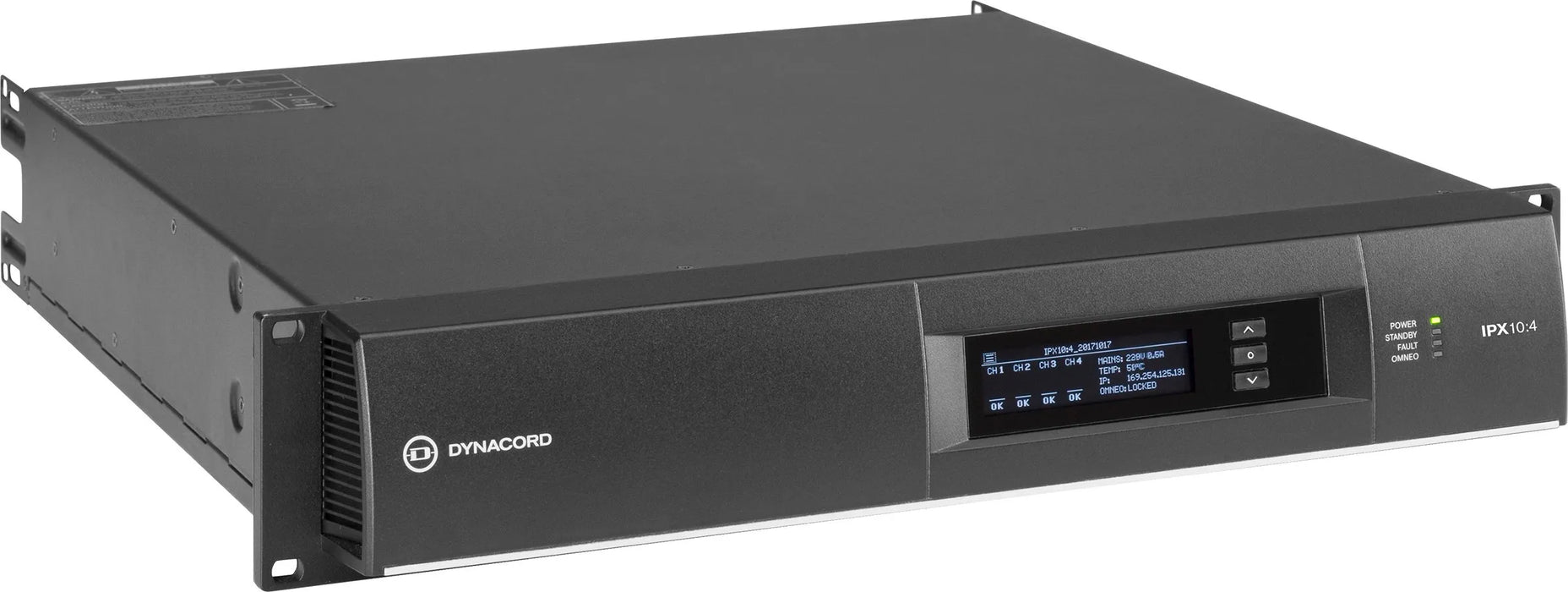 Dynacord IPX10:4 DSP Power Amplifier 4x2500W with OMNEO/Dante & FIR Drive, Install. Ships with 32A PowerCON Power Connector